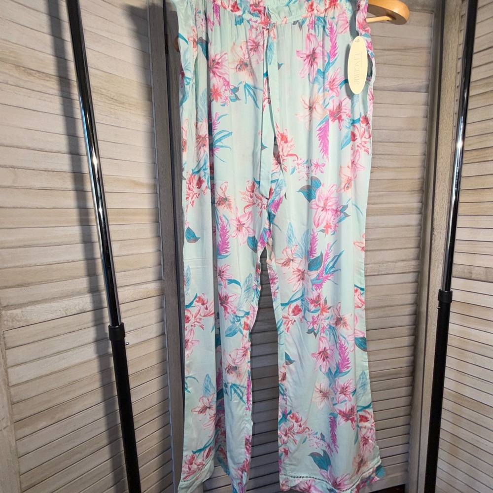 NWT Nordstrom Moonlight Eco Pajama Pants XL Green Veil Exotic Bloom Print